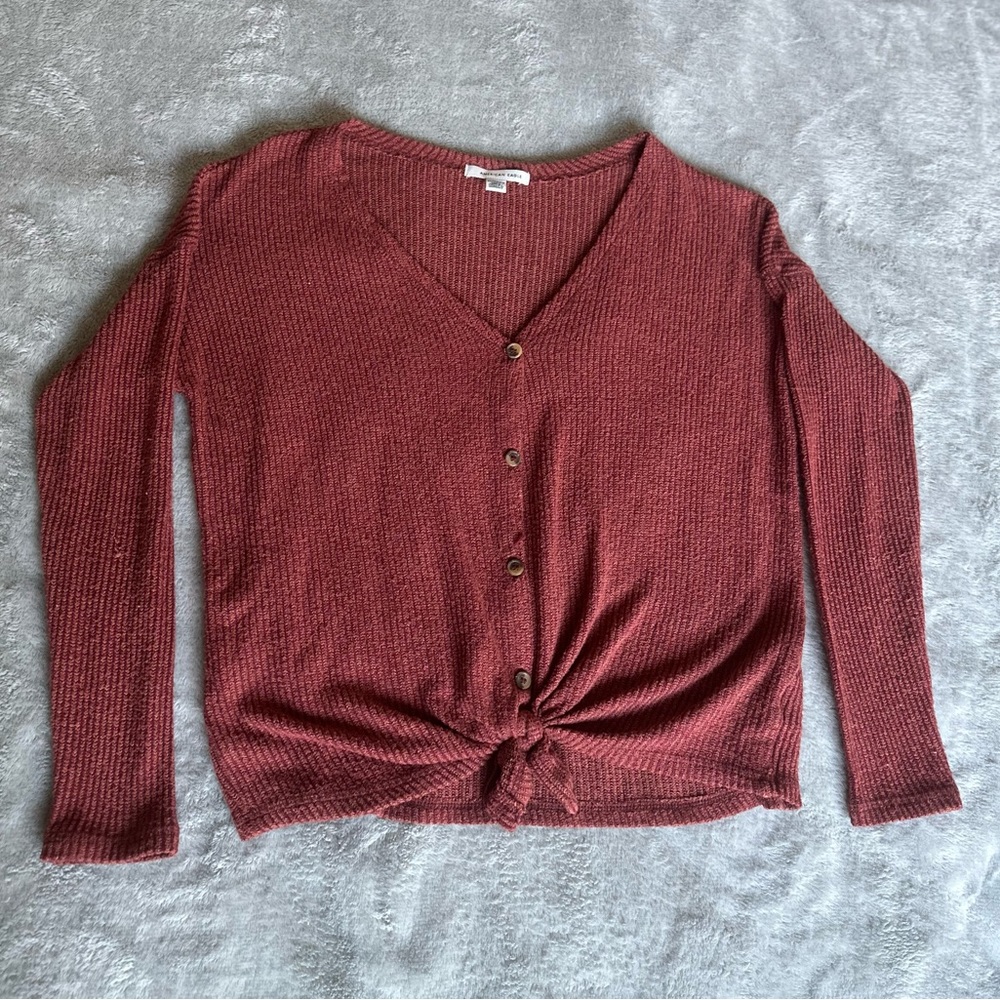 AMERICAN EAGLE plum Sweater with tie in front Size: XS